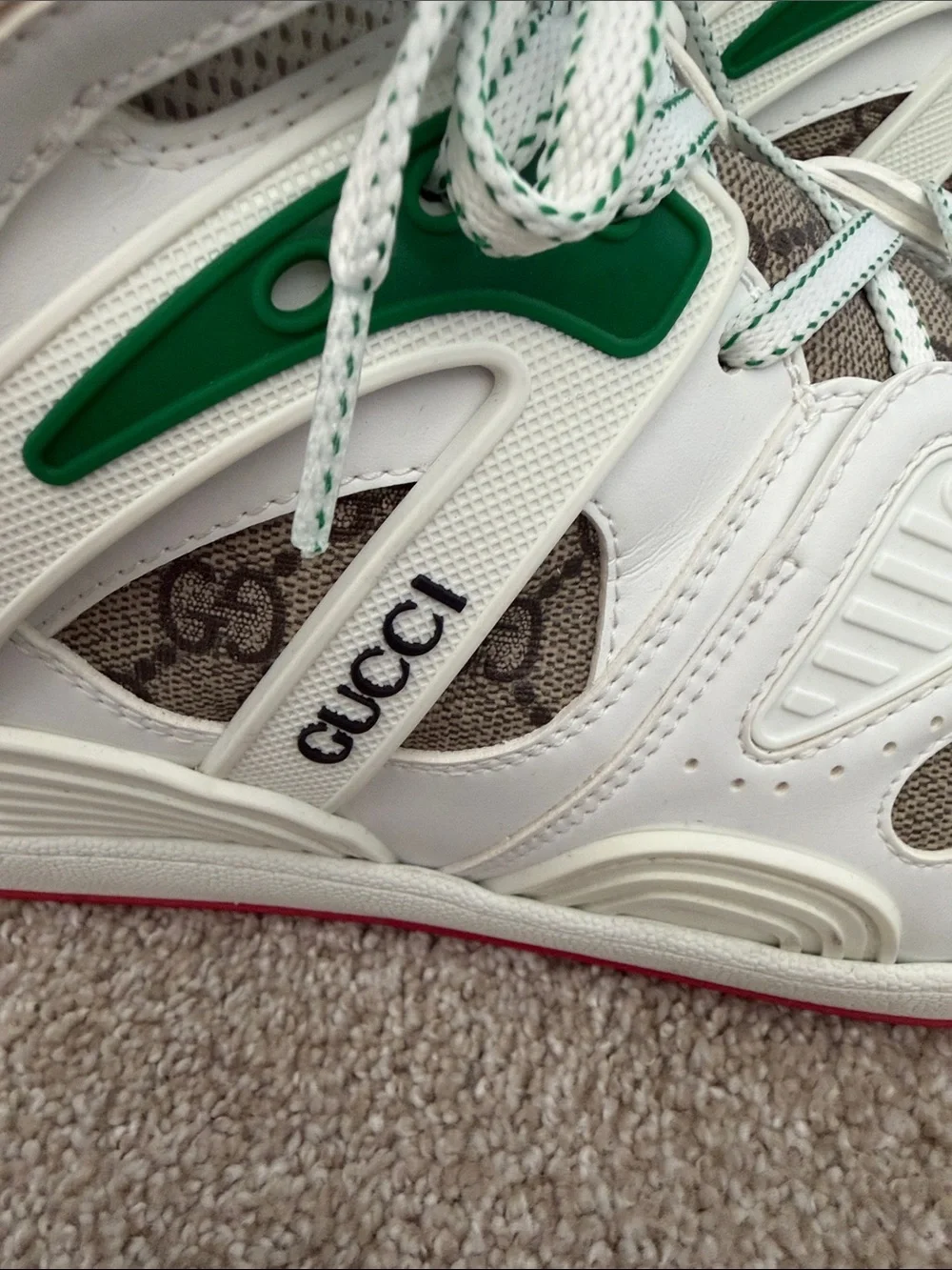 Gucci White High-Top Sneakers with Green and Red Accents